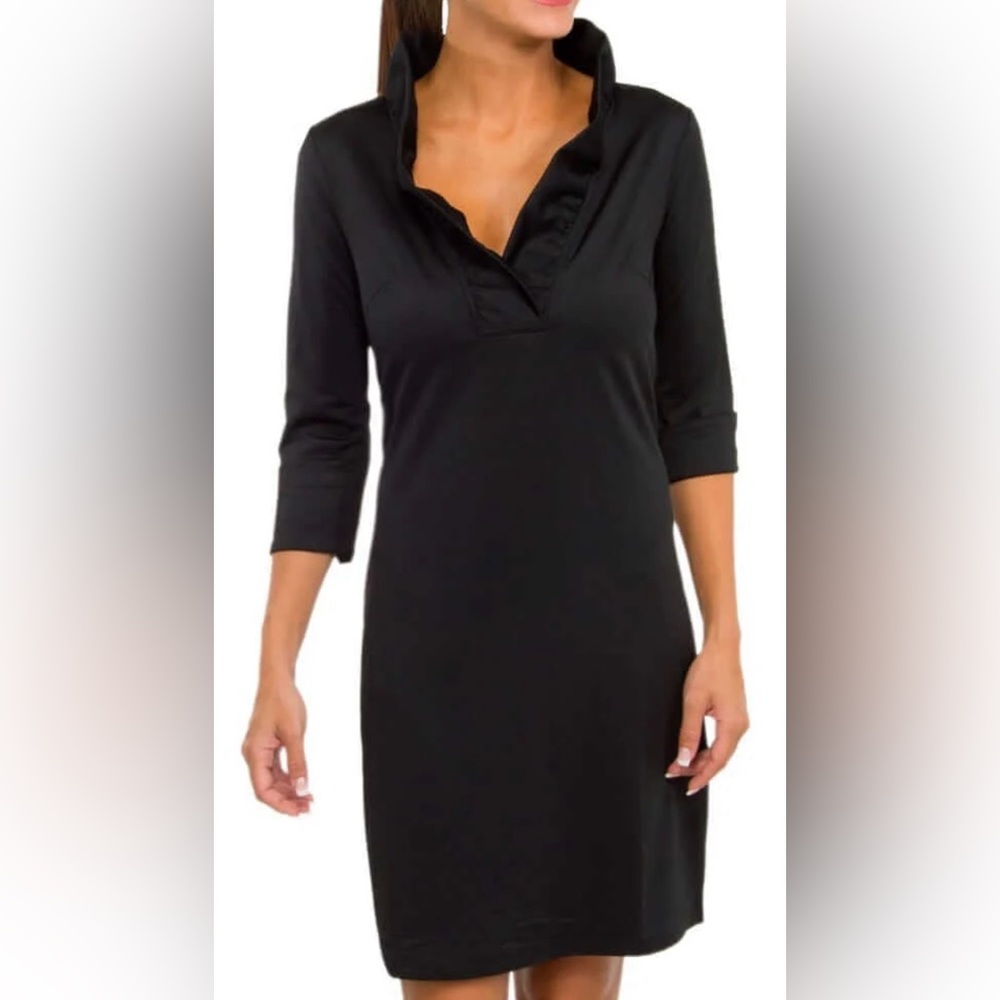 Gretchen Scott Designs New with Tag Size L Black Ruffle Neck Dress